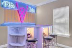 Enjoy a snack or a drink at this fun diner bar area